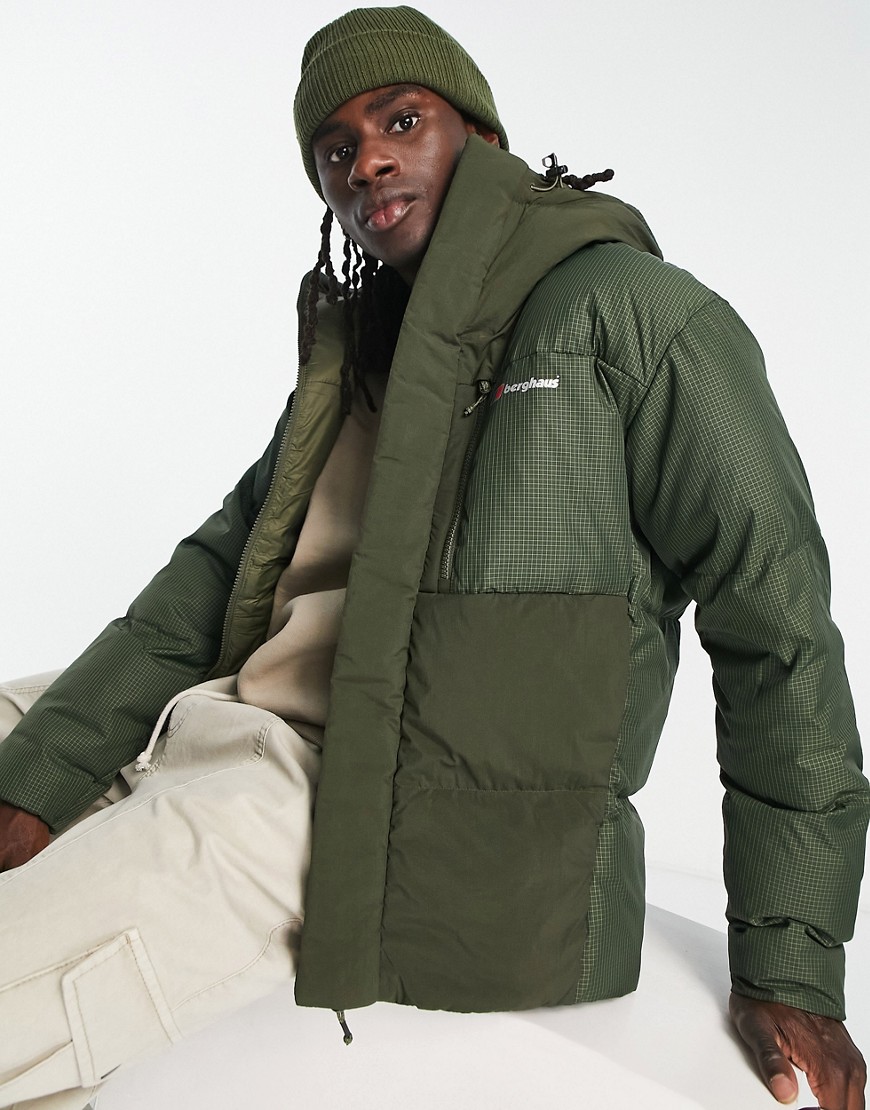 Berghaus Sabber hooded down puffer jacket in khaki-Green