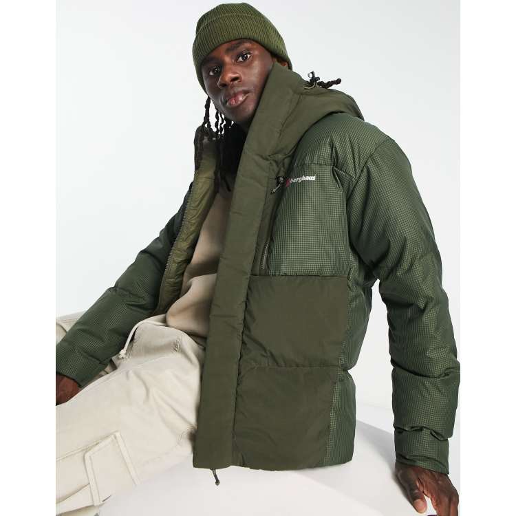 Berghaus Sabber hooded down puffer jacket in khaki | ASOS