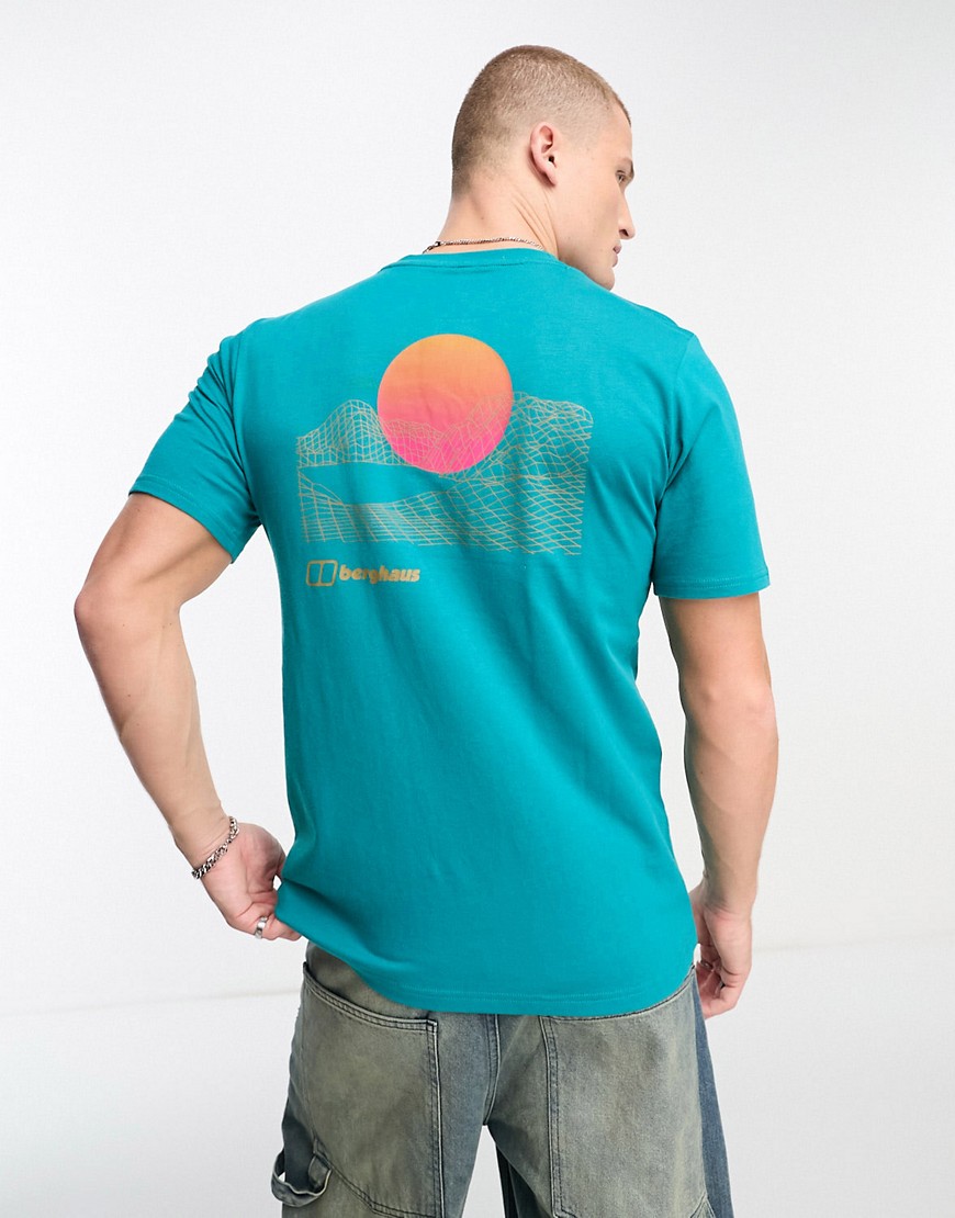 Snowdon sun back print T-shirt in teal-Blue