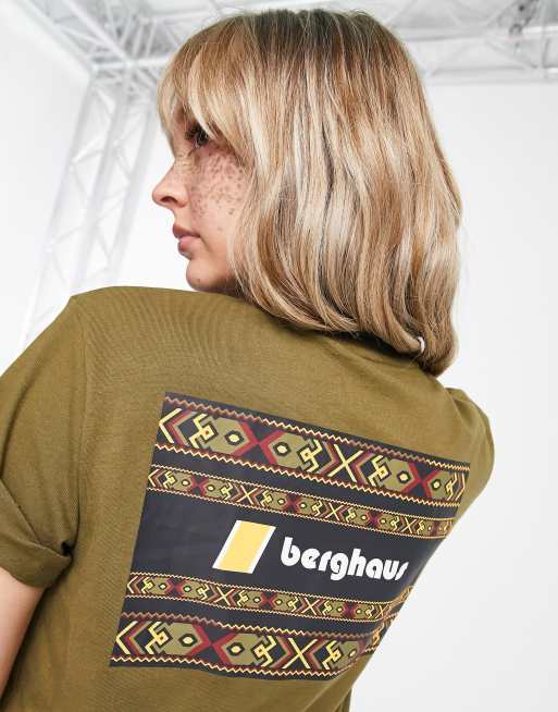 Berghaus – T-shirt w kolorze khaki ze wstawką w aztecki wzór 