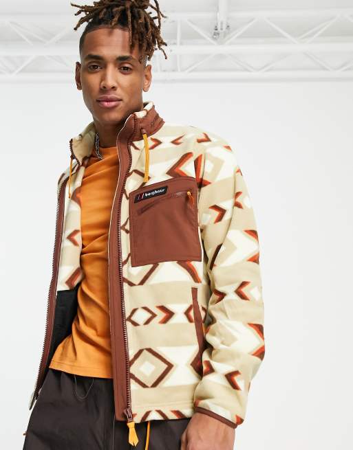Berghaus Unisex – Dean Street Ascent '91 – Szarobeżowy zapinany na zamek polar w aztecki wzór w stylu retro