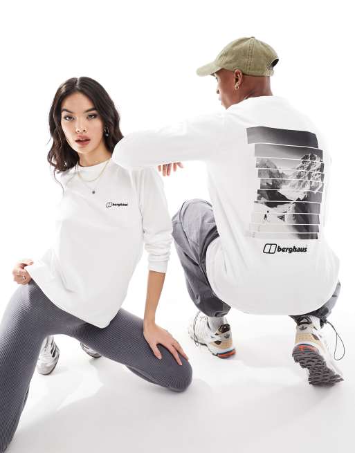 Berghaus unisex mountain splice long sleeve tee in white