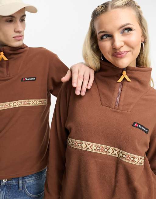 Berghaus unisex oversized QZ fleece in brown with pattern trim