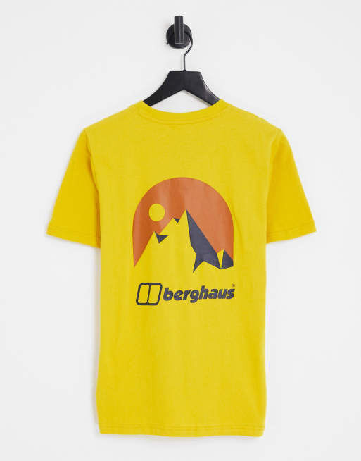 Berghaus – Żółty T-shirt z nadrukiem gór Mont Blanc 