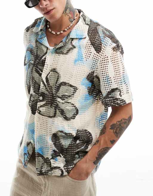 Berhska - Camicia bianca a fiori all'uncinetto