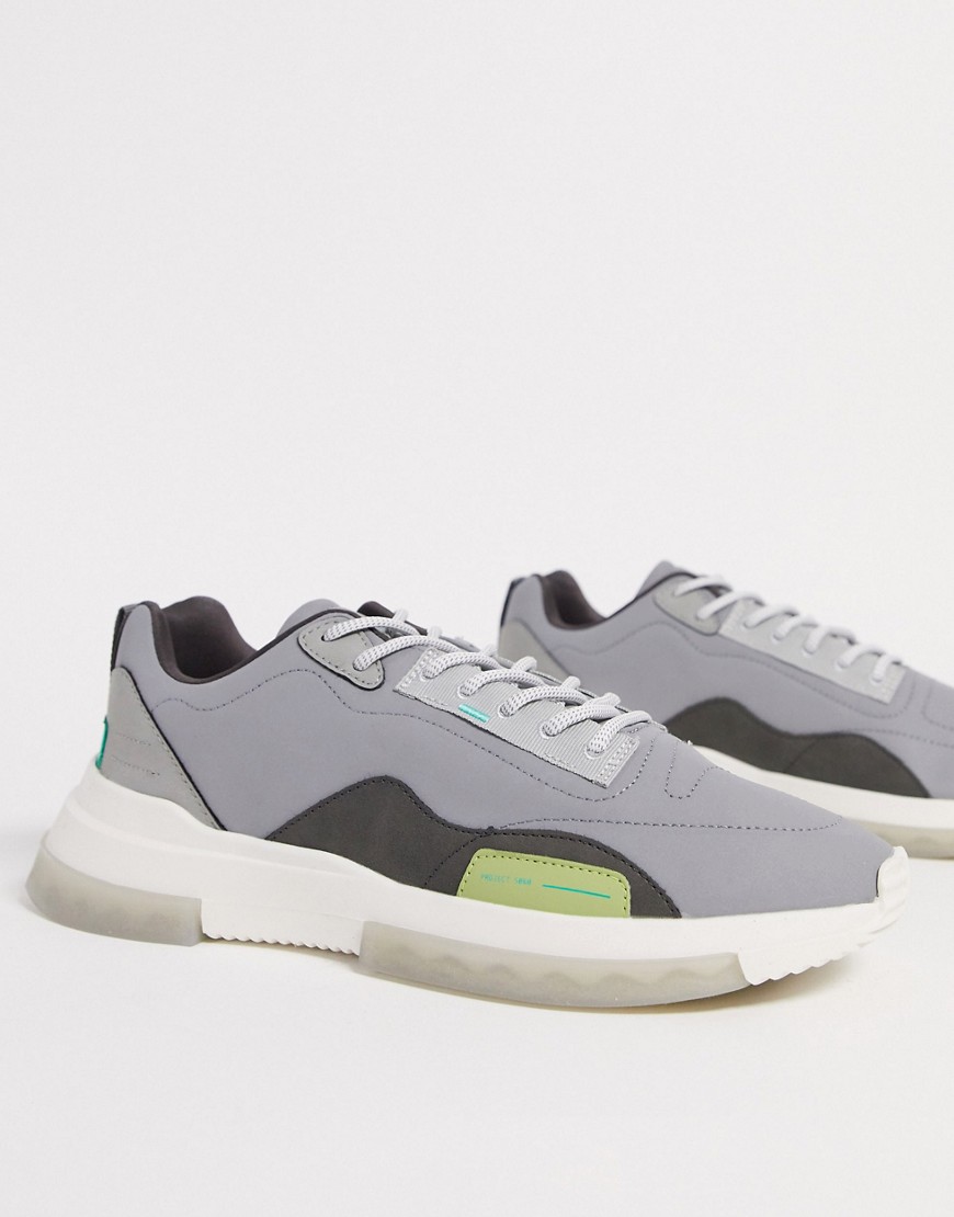 Bershka Berhska Reflective Sneakers In Gray