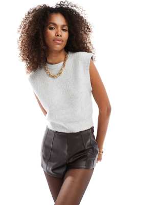 Bershka Bershk fluffy knitted tank top in grey