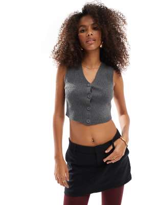 Bershka Bershk Rib Knit Vest In Gray In Gray