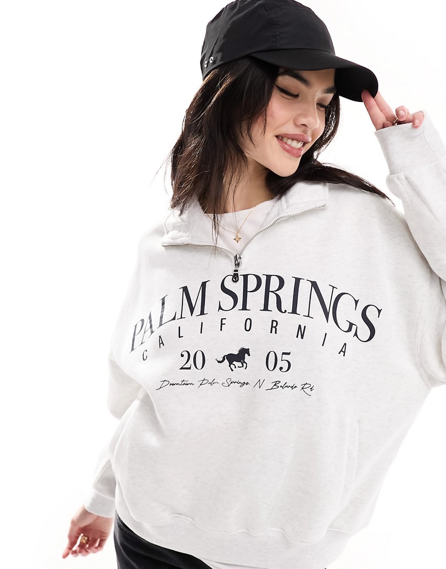 Bershka 1/4 ’Palm Springs’ sweatshirt in grey