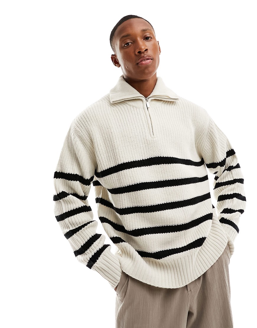 1/4 zip knitted sweater in white