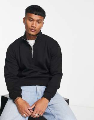 Bershka 1/4 Zip Sweatshirt In Black Exclusive At Asos