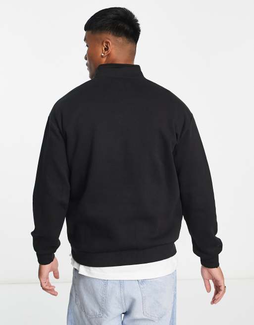 Bershka 1/4 zip sweatshirt in black exclusive at ASOS | ASOS