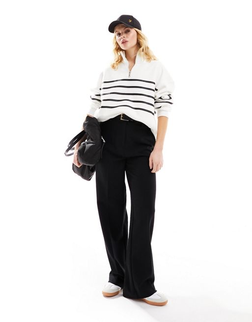 Bershka 1/4 zip sweatshirt in black & white stripe