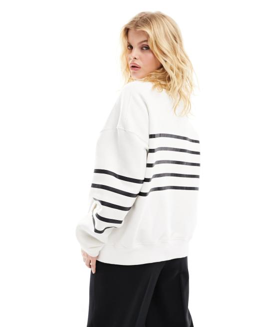 Bershka 1 4 zip sweatshirt in black white stripe