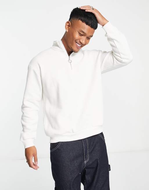 Bershka 1/4 zip sweatshirt in of white exclusive at ASOS | ASOS