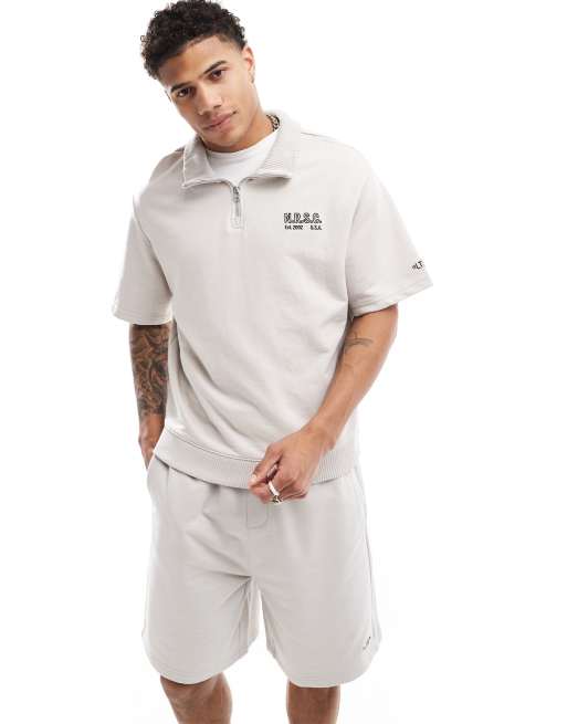 Bershka 1/4 zip t-shirt in gray - part of a set