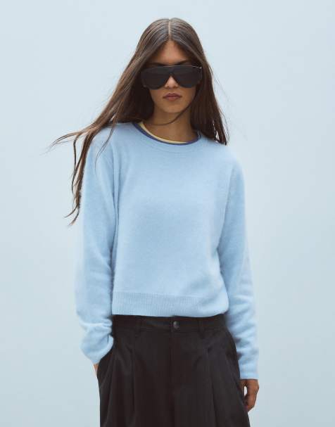 Bershka 100% wool round neck jumper in light blue - view 1