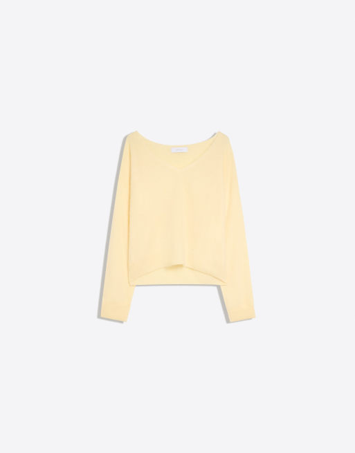 Bershka 100% wool v-neck jumper in yellow, 6 of 6