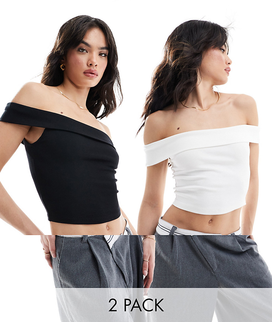 2-pack fold-over bardot tops in black & white
