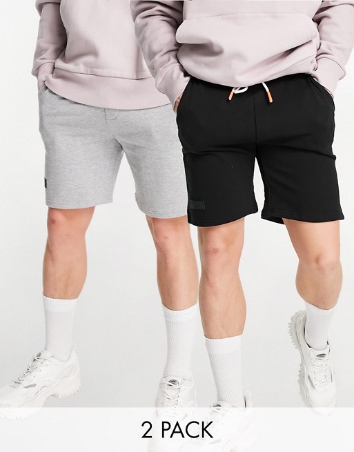 Bershka 2 pack jersey shorts in black and grey