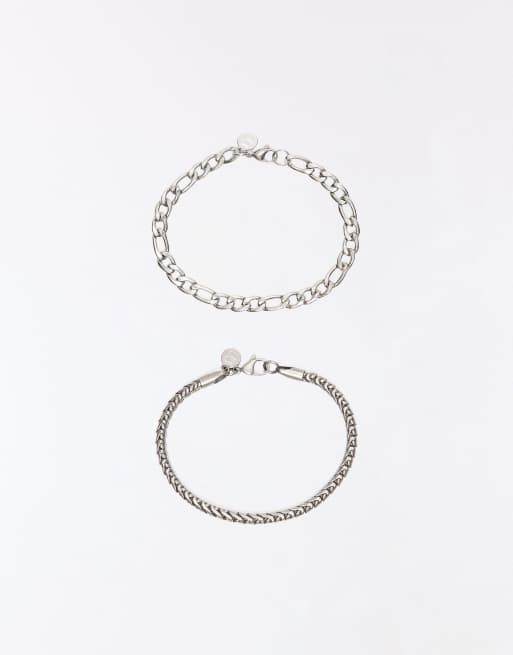 Bershka 2-pack kedjearmband i silver, 3 av 4