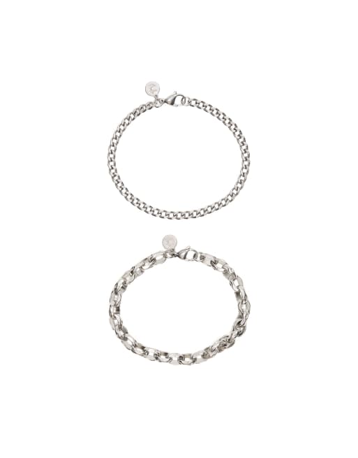 Bershka 2-pack kedjearmband i silver, 4 av 4