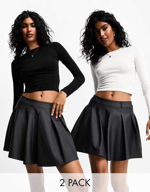 Bershka 2-pack long sleeve ribbed baby tees in black & white