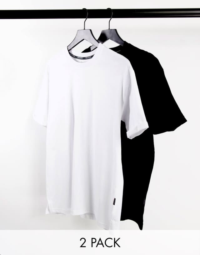 Bershka 2 pack longline t-shirts in black and white