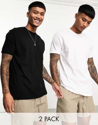 Bershka 2 pack longline t-shirts in black and white | ASOS