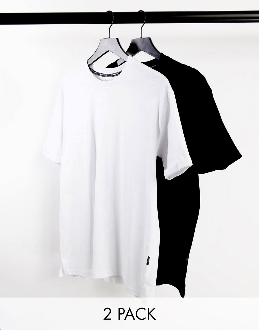 Bershka 2 pack longline t-shirts in black and white-Multi