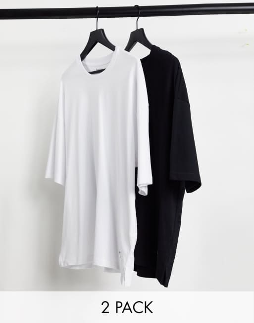 Bershka 2 pack of oversized t-shirts in black and beige