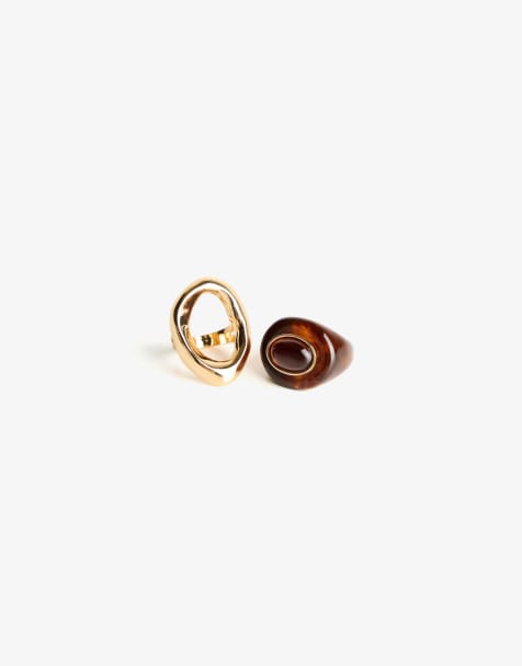 Bershka 2-pack of rings in brown - view 1