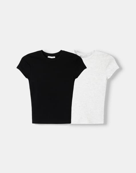 Bershka 2-pack of short sleeve round neck t-shirts in black & grey - view 1