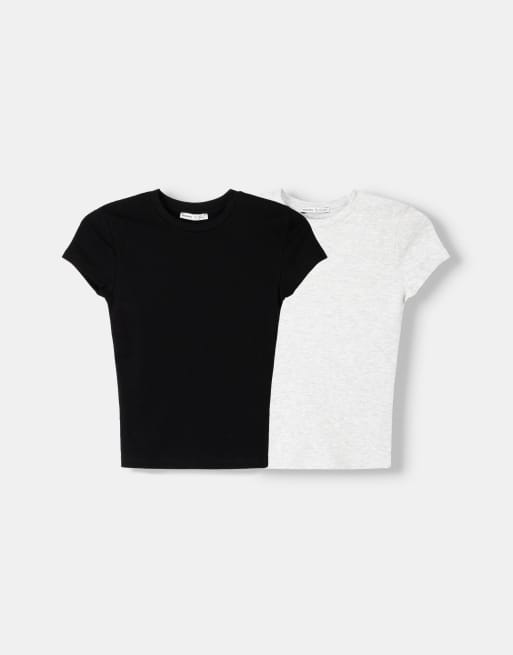 Bershka 2-pack of short sleeve round neck t-shirts in black & grey, 4 of 4