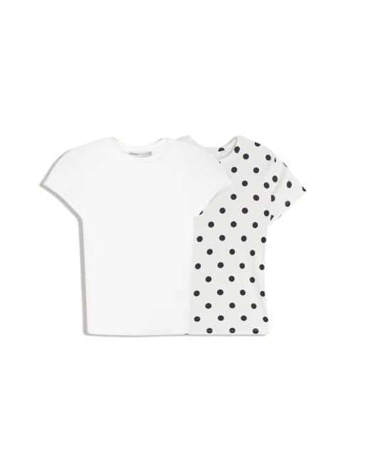 Bershka 2-pack of short sleeve round neck t-shirts in polka dot & white, 4 of 4
