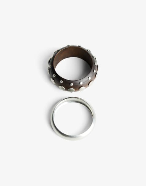 Bershka 2-pack of studded bracelets in silver - view 1