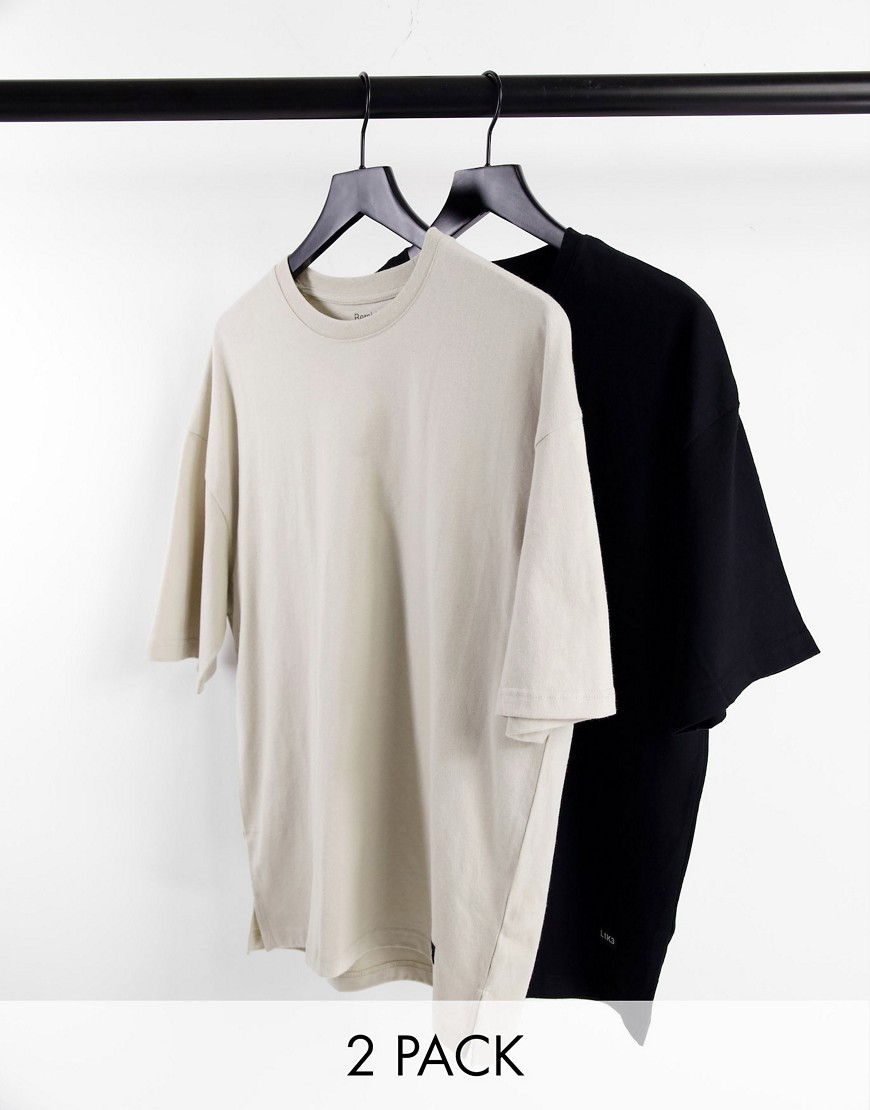 Bershka 2 pack oversize t-shirts in black and white-Multi