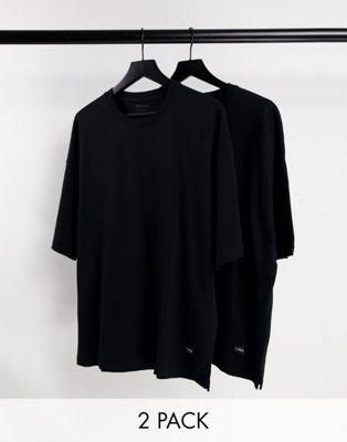 Bershka 2 pack oversize t-shirts in black