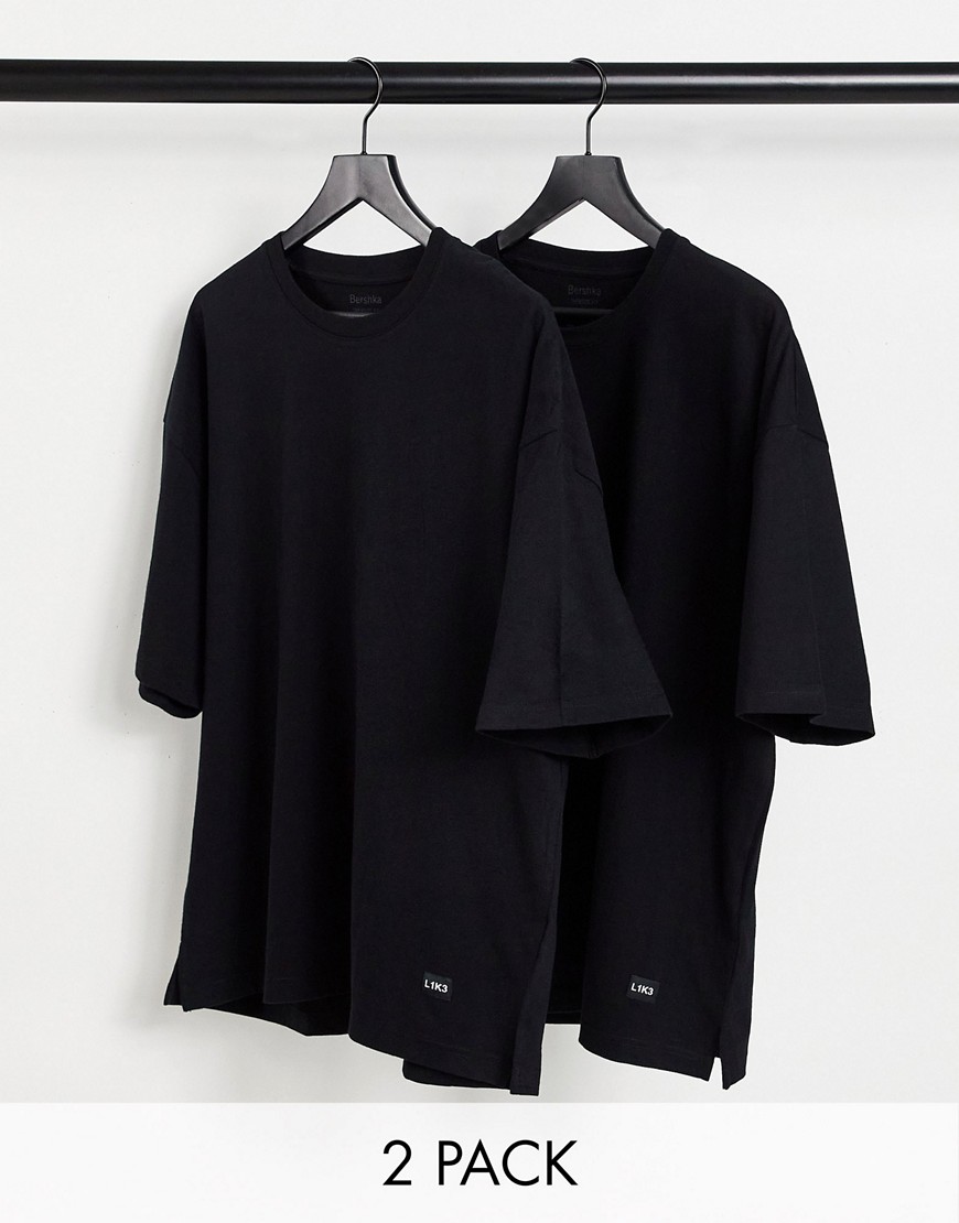 Bershka 2 pack oversize t-shirts in black