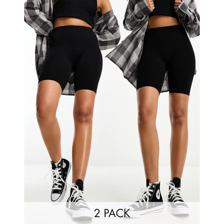 Bershka 2 pack ribbed legging shorts in black