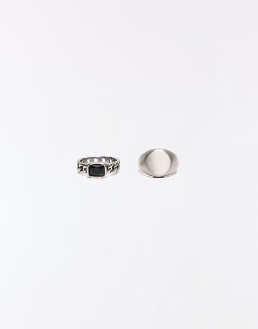 Bershka 2-pack ringar i rostfritt stål i silver, 3 av 4