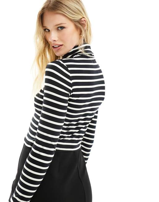 Black and white striped high neck top best sale