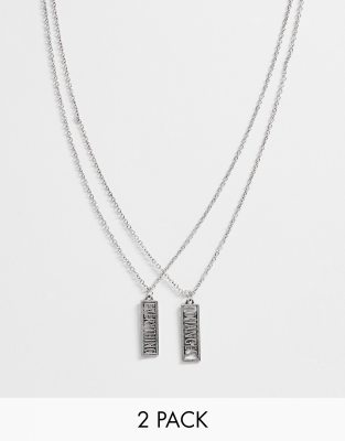 Bershka - 2-Set van kettingen met meerdere hangers in zilver