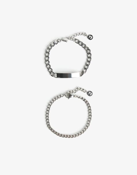 Bershka – 2er-Pack Armbänder aus Stahl in Silber - view 1