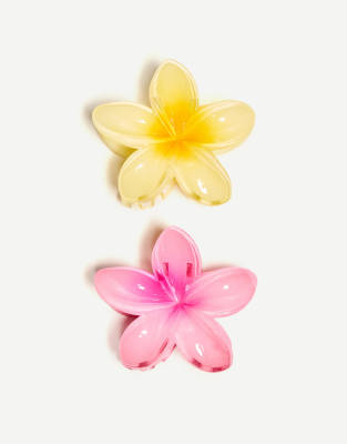 Bershka - 2er-Pack Haarspangen in Rosa mit Blumendesign