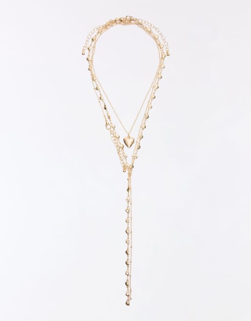 Bershka 2er-Pack Herz-Lariat-Halsketten in Gold, 2 von 4