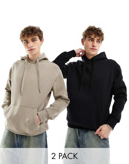 Bershka – 2er-Pack Kapuzenpullover in Beige und Schwarz