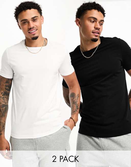 Bershka – 2er-Pack regulär geschnittene T-Shirts in Weiß und Schwarz
