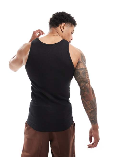 【BERSHKA】Oversized Tank Top ベルシュカ Bershka ribbed tank top in black | ASOS