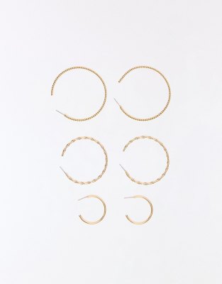 Bershka - 3 Paar Creolen in Goldoptik-Goldfarben